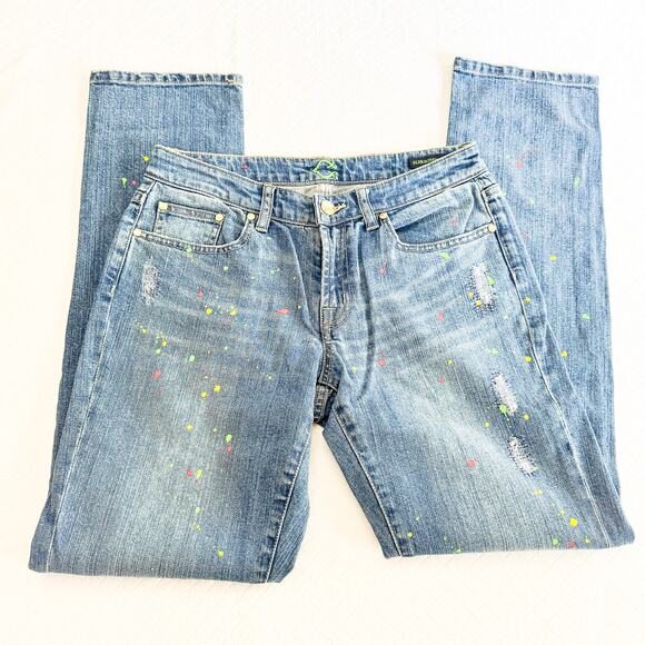 Caslon Slim Boyfriend Splatter Paint Denim Jeans Zip Fly Straight Leg Size 27 - Picture 4 of 8